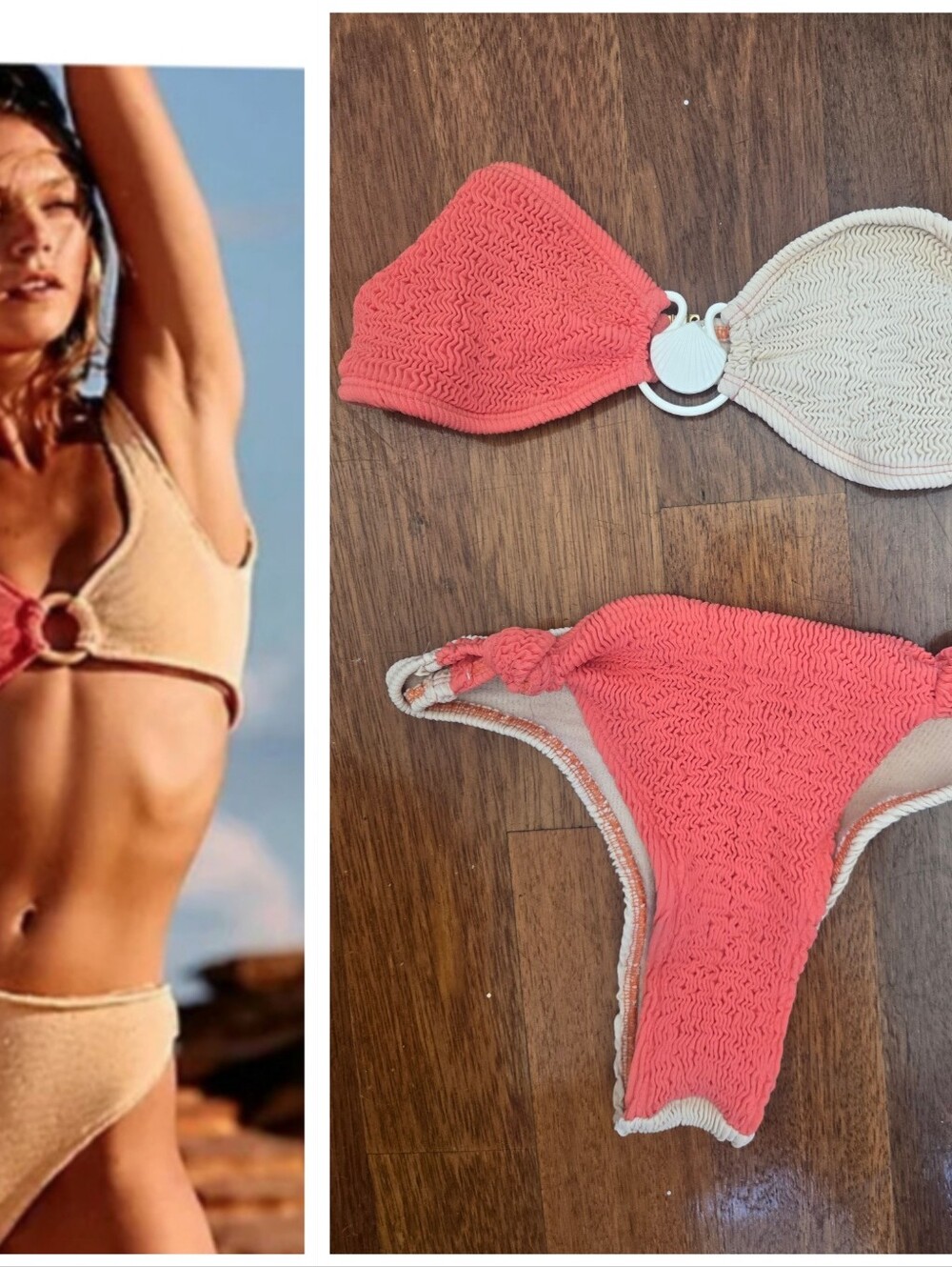 Nwot Cleonie X Free People Bikini SET: Venice Shell 2 Tone Shell & Coral S OS